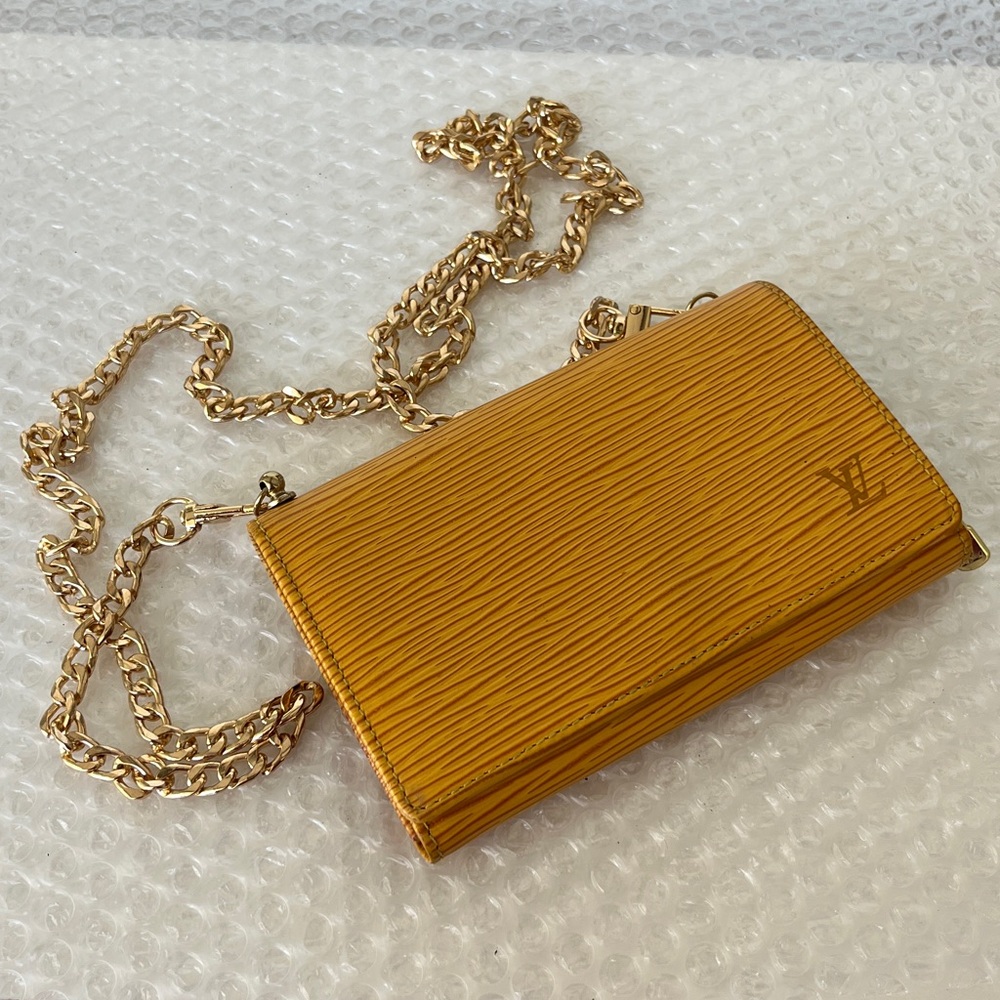 Louis Vuitton Yellow Epi Leather Crossbody Wallet with Chain Strap